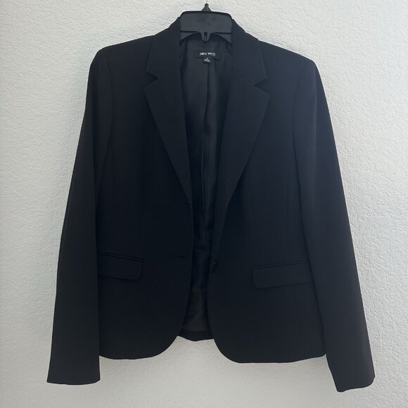 Nine‎ West Womens Two-Button Blazer Sz 4 Black Dark Acedemia Preppy Office Siren - Picture 1 of 12